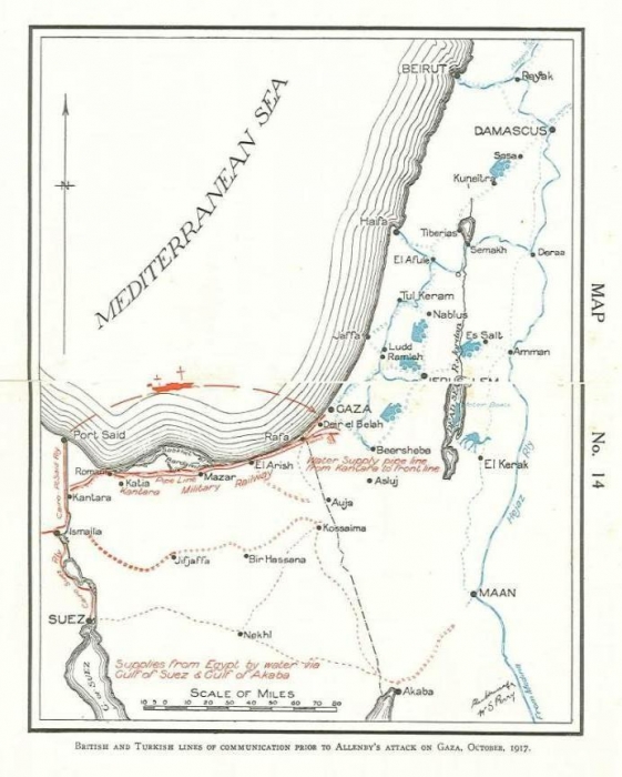 British and Turkish lines prior to Allenby's attack on Gaza October 1917.
